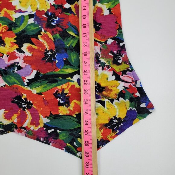 Cupio Multicolor Floral Print Short Sleeve Top XL Stretch Asymmetrical Hem - Picture 13 of 13